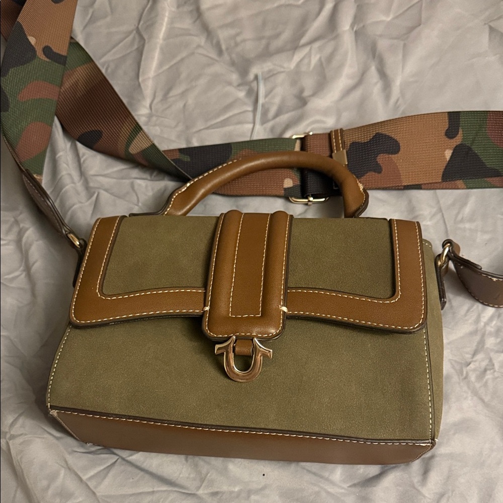 True Religion Tan and Olive Crossbody Bag